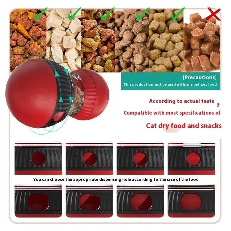 Rotating plastic cat toy with sound function and food dropping ball, dimensions 155mm x 87.5mm