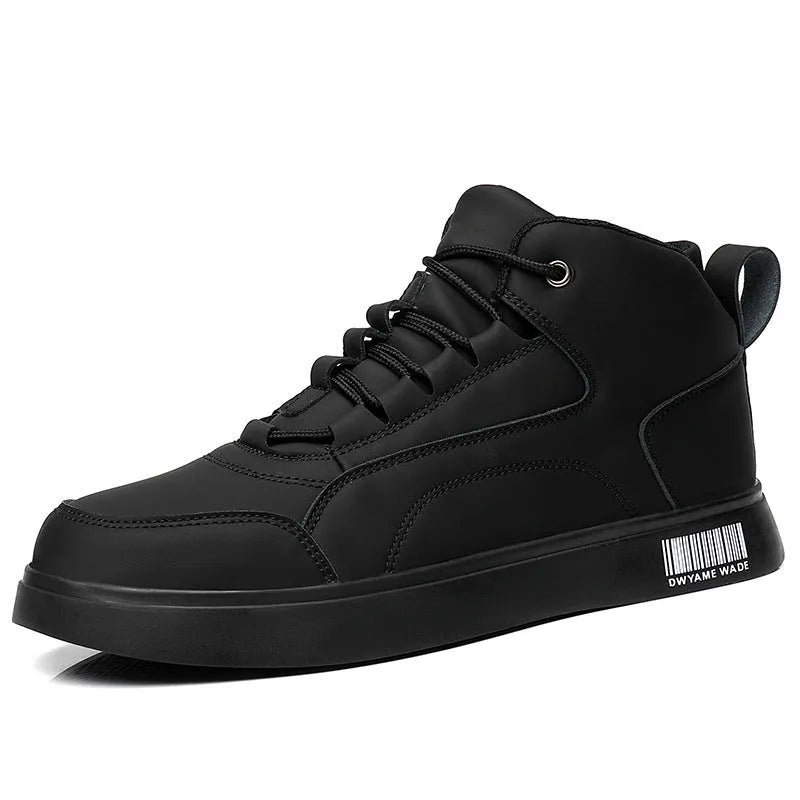 Men's white low-top casual board shoes with front lace-up and round toe design