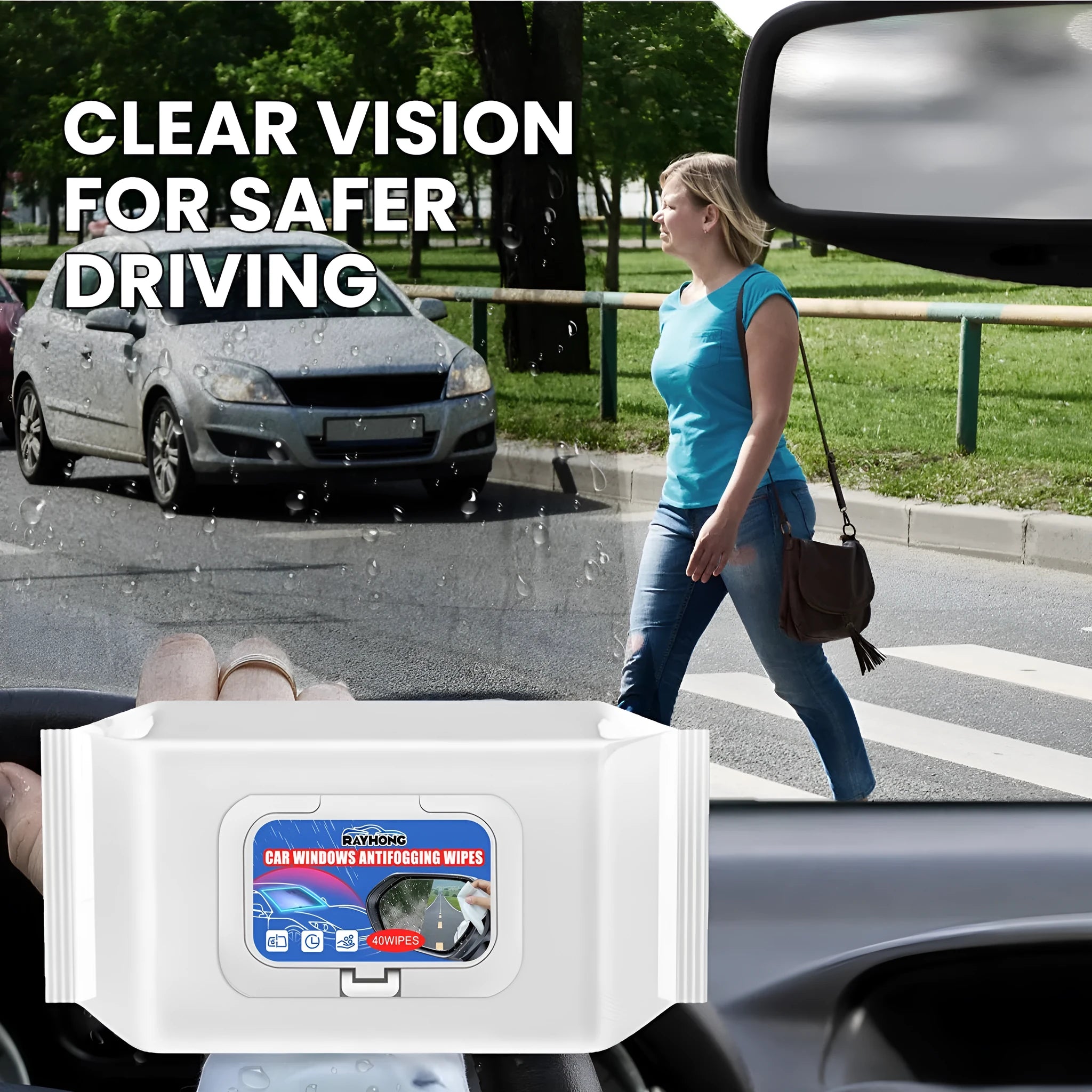 Pack of 40 car anti-fog rain wipes with water-based formula for windscreen visibility