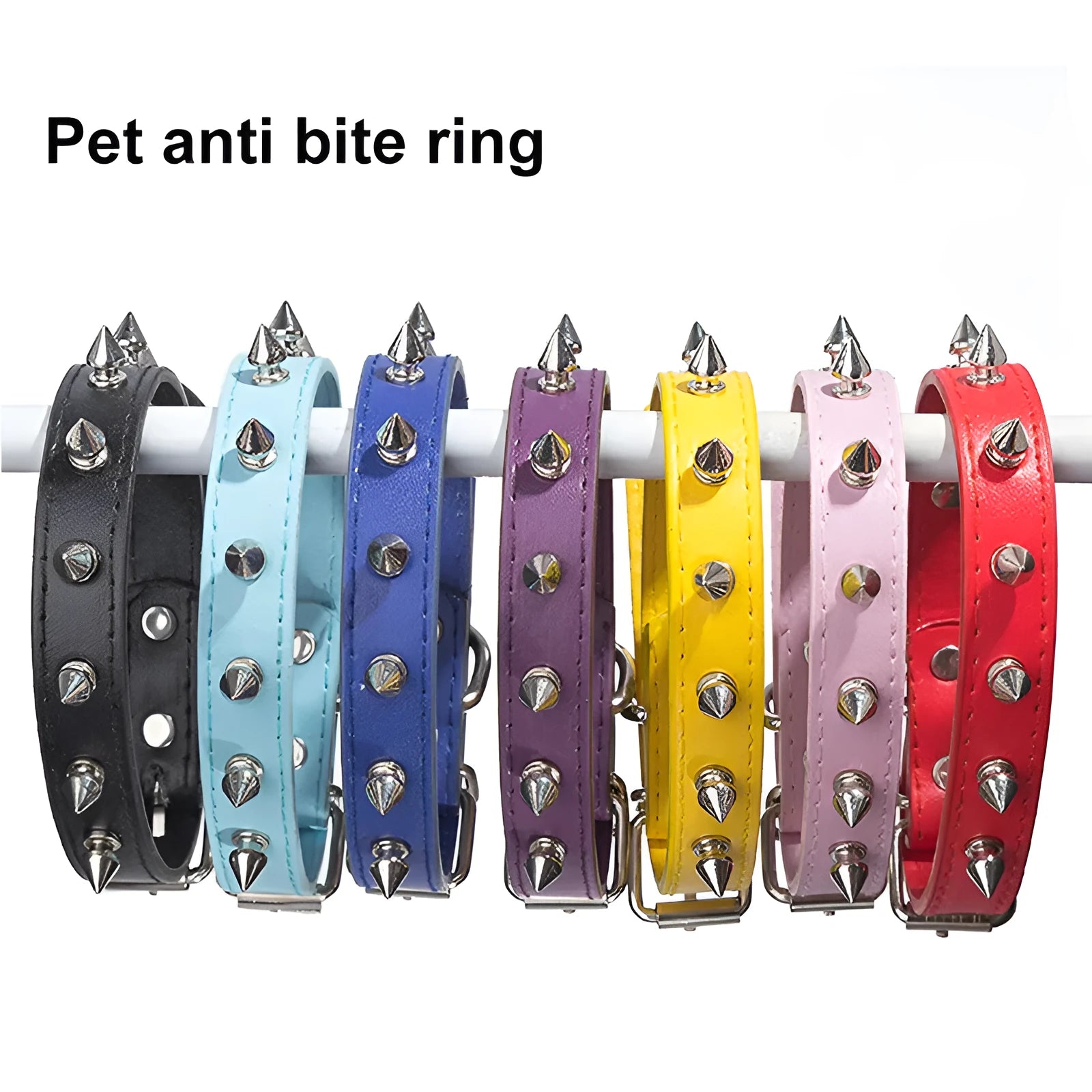 Studded dog collar with metal spikes on thickened PU leather in various colours and sizes