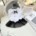 White polyester princess dog dress with a gauze skirt for small to medium-sized pets.