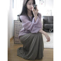 Purple women's round neck blouse with hollow-out detail and princess sleeves in lightweight ice silk fabric