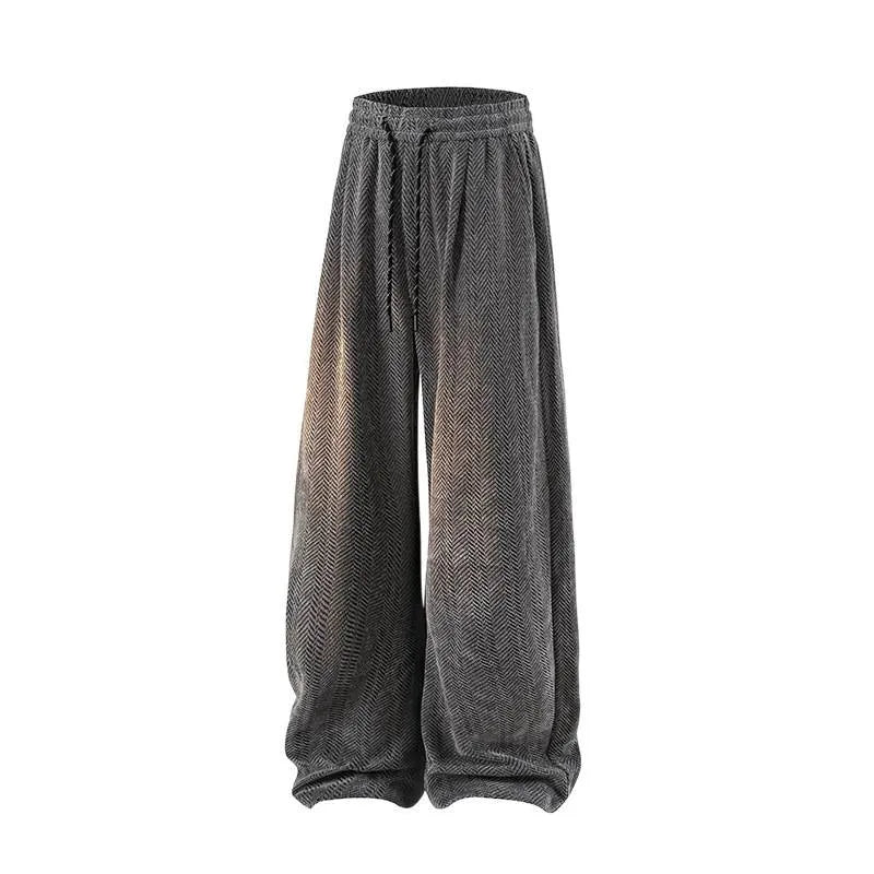 Plus size lightweight hollow-out trousers with fleece lining and elastic waist in black, straight-leg design.