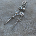 Hesheng geometric antique silver earrings with long XINGX pendant and rhinestone decoration