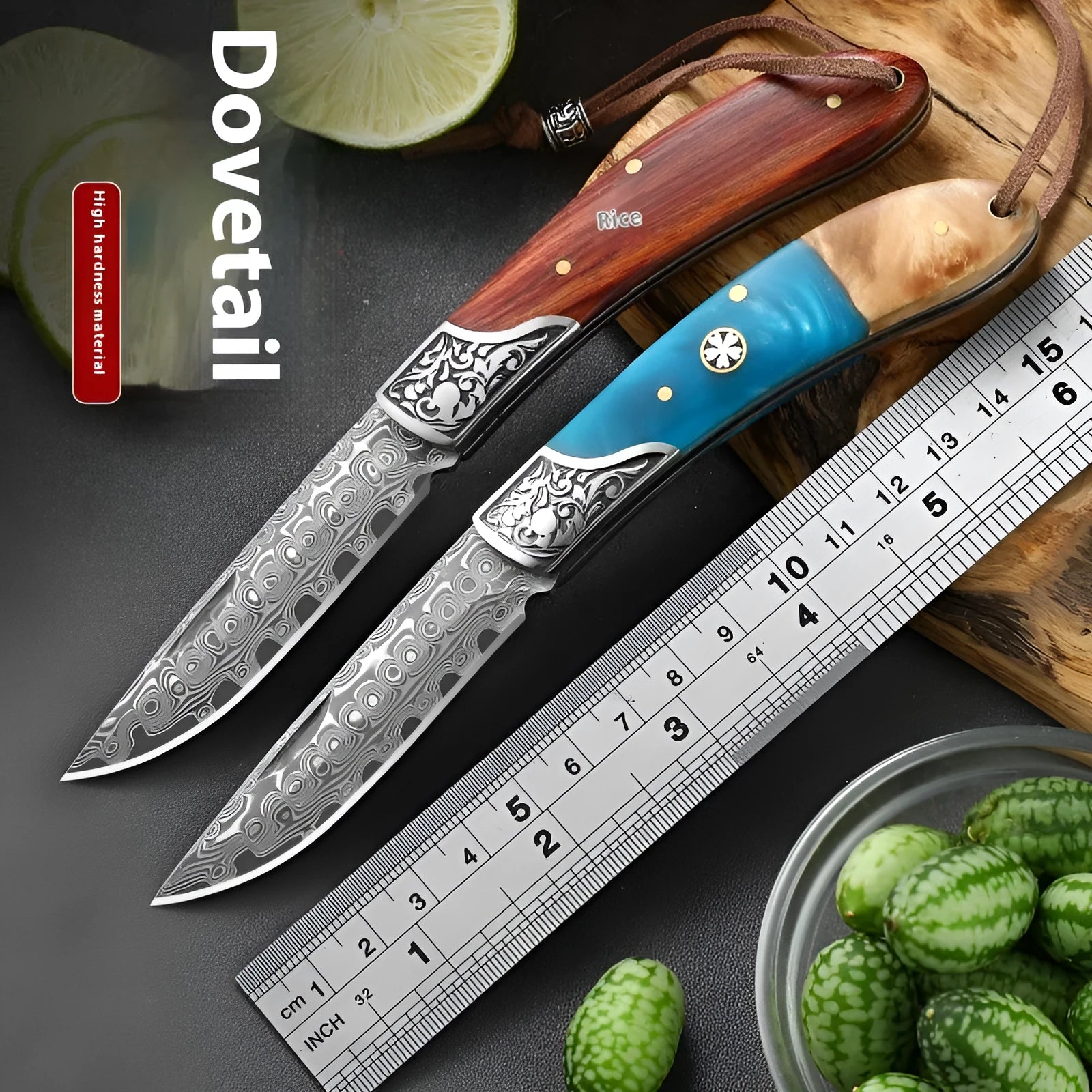VG10 stainless steel folding pocket knife with dovetail locking mechanism in blue or red colour options