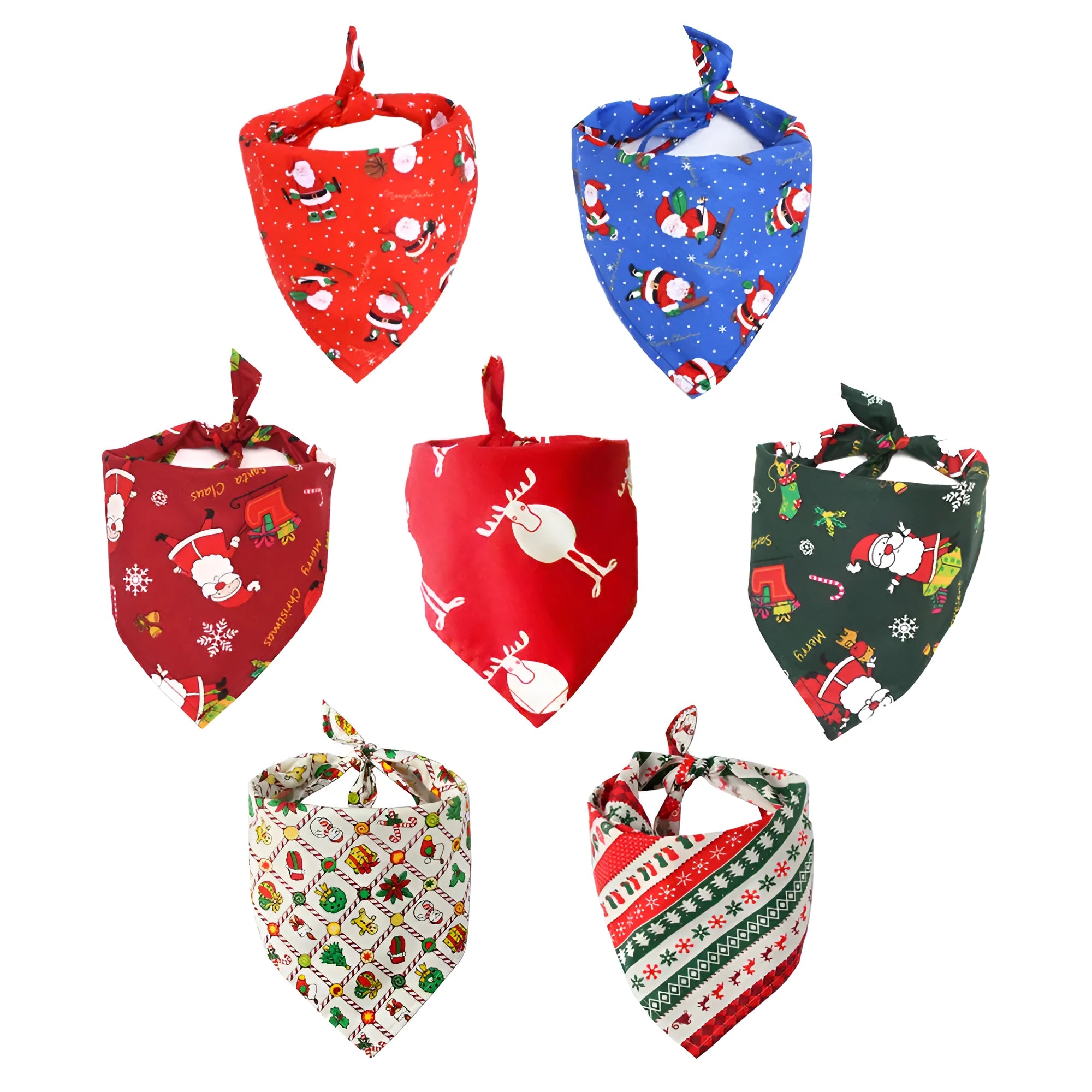 Cotton triangle pet saliva towel with tie closure on a red background, 45x45x65cm size