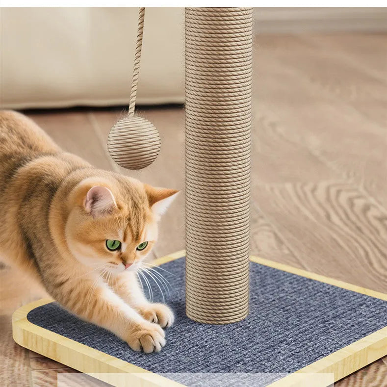 Windmill-themed cat climbing frame toy made from pine wood with a carpet leather scratch surface and a hanging ball.