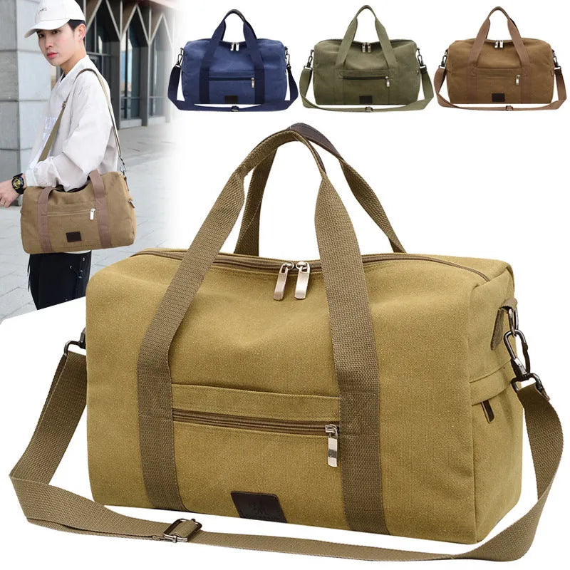 Men's canvas travel duffel bag with three straps in Big Army Green colour