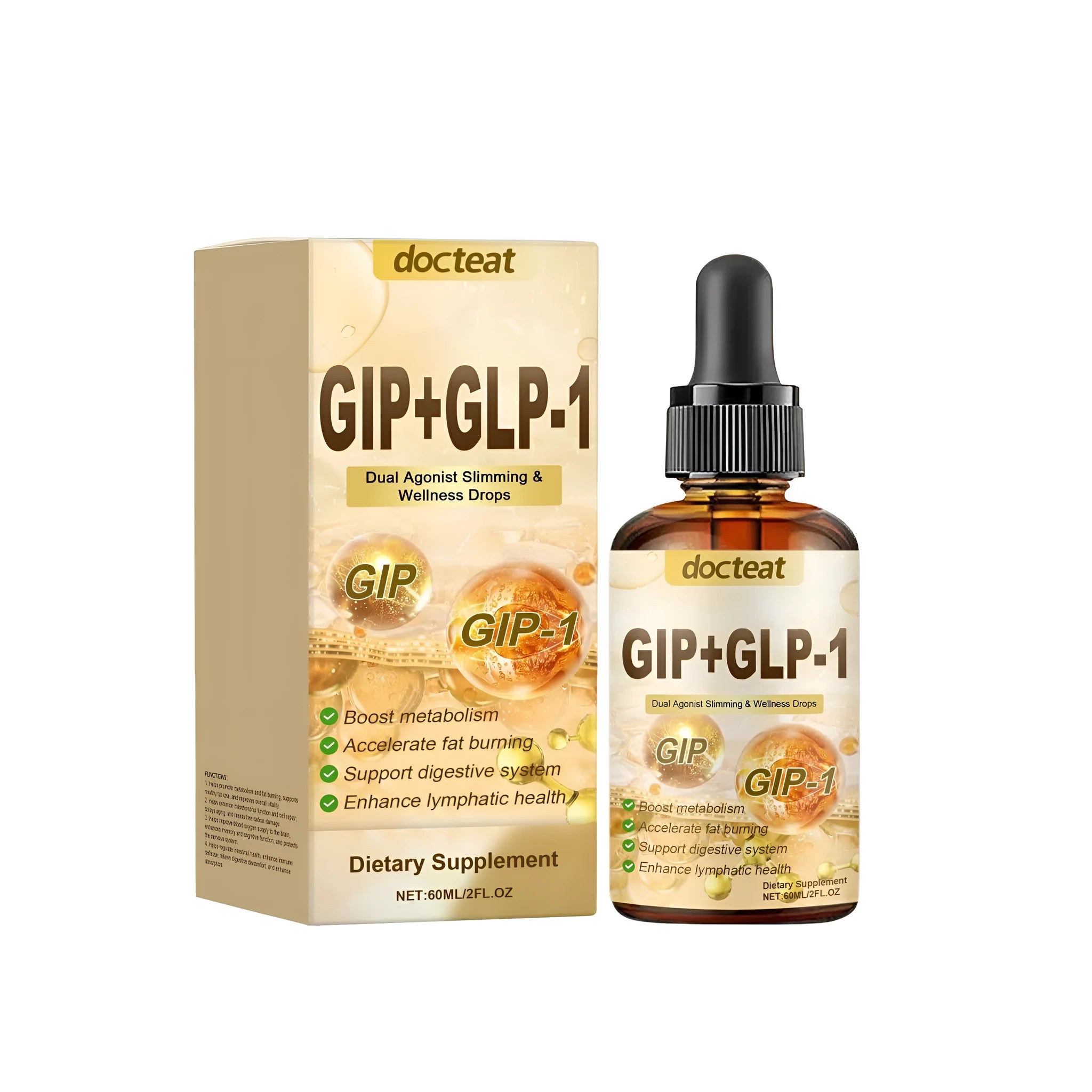 60ml bottle of Drip Health Drops liquid supplement for intestinal support.