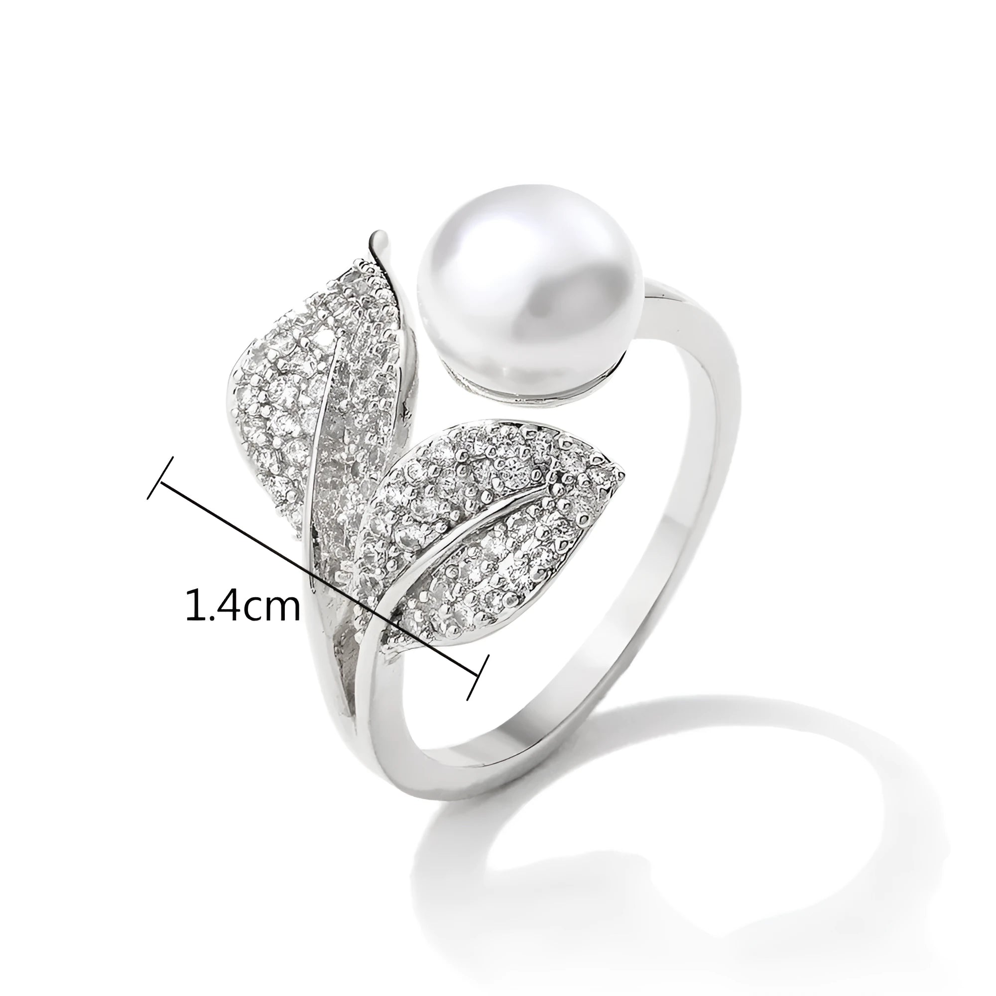 Exquisite Leaf Zircon Open Ring with silver-tone leaf motif and cubic zirconia stones on adjustable band