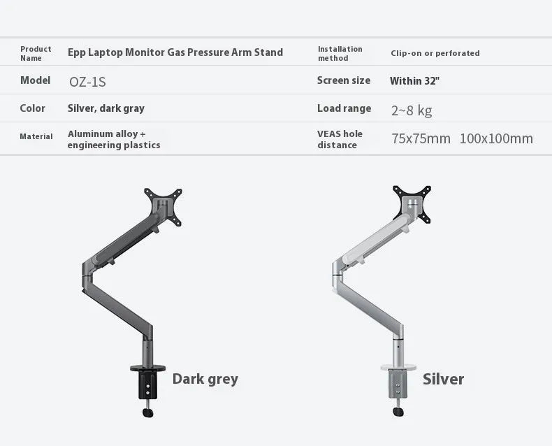 Silver aluminium alloy computer stand with hover bracket design supporting a laptop