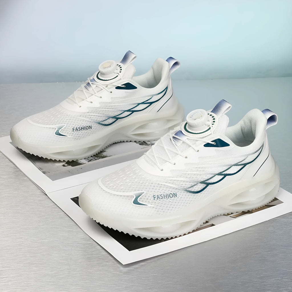 Casual breathable mesh shoes with rubber sole in sky blue, black gold or white colours