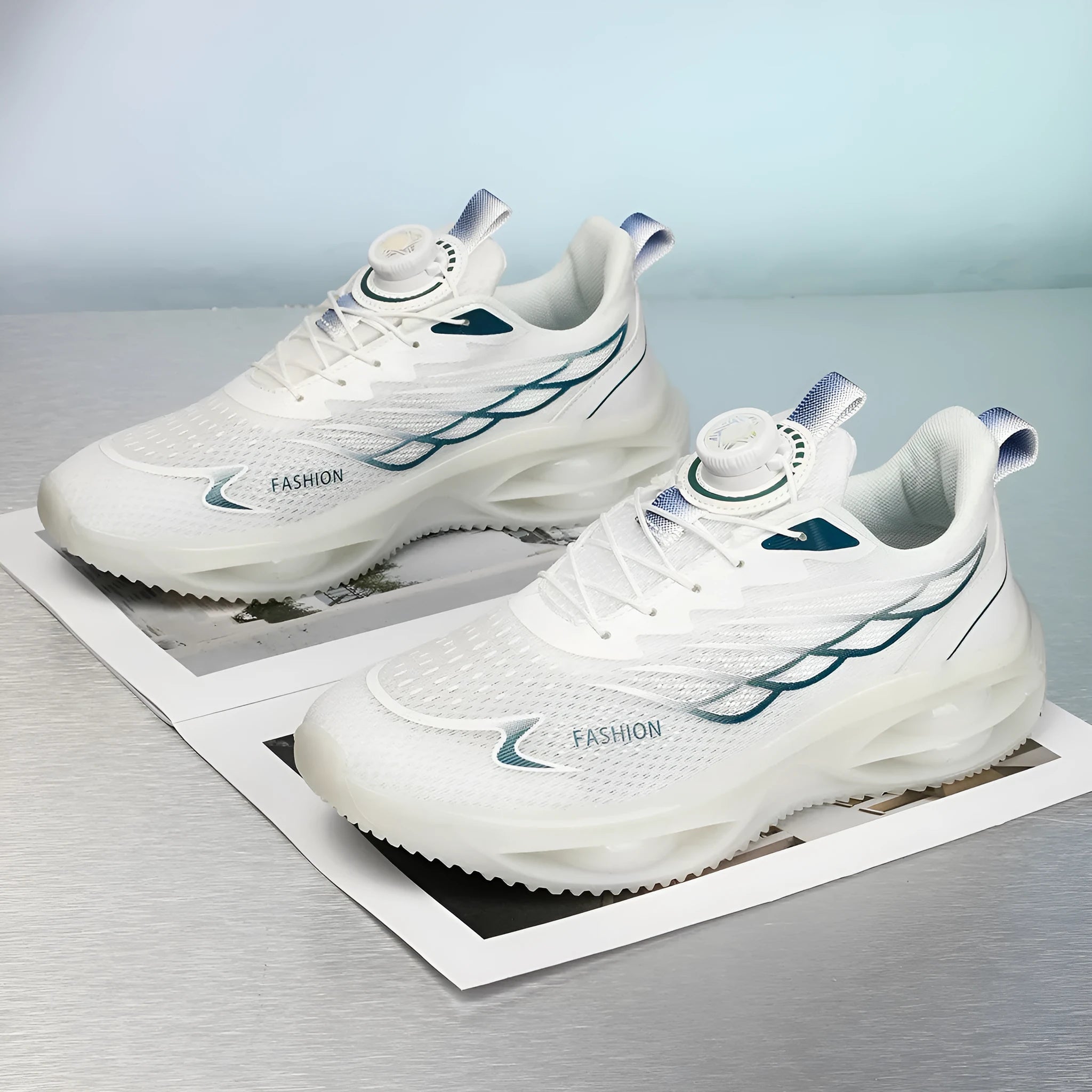 Casual breathable mesh shoes with rubber sole in sky blue, black gold or white colours
