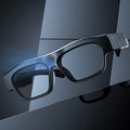 Black smart Bluetooth glasses with integrated camera for head-mounted video recording.