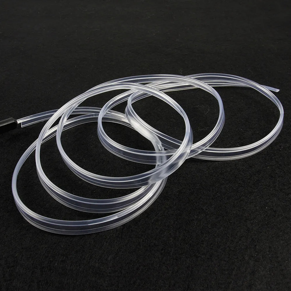 Flexible multicolour LED car ambient light strip with USB connector for 12V power.