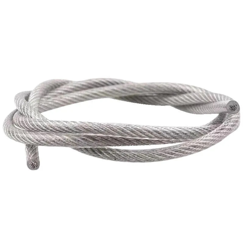Close-up of black coated 304 stainless steel multi-strand security cable for anti-theft use.