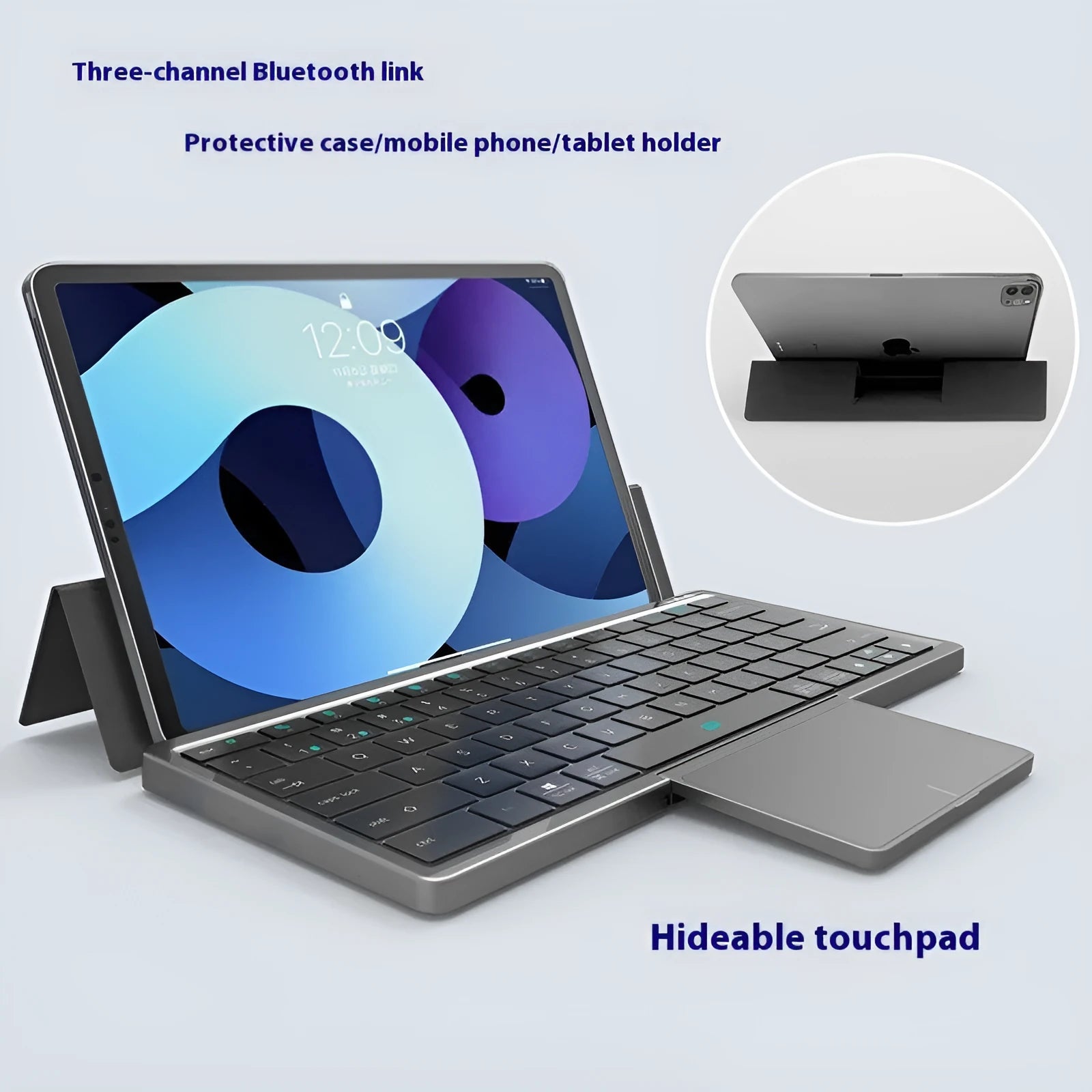 Three-in-one wireless Bluetooth keyboard with leather sheath stand for iPad and mobile phones