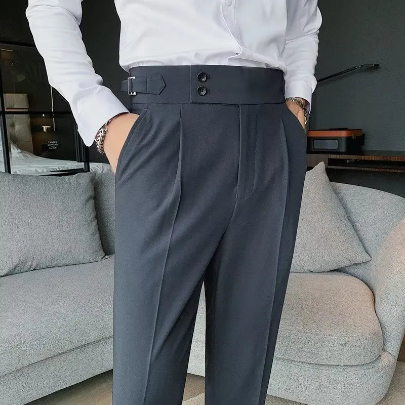 Autumn retro high waist straight casual trousers in cotton blend fabric, available in four pure colours