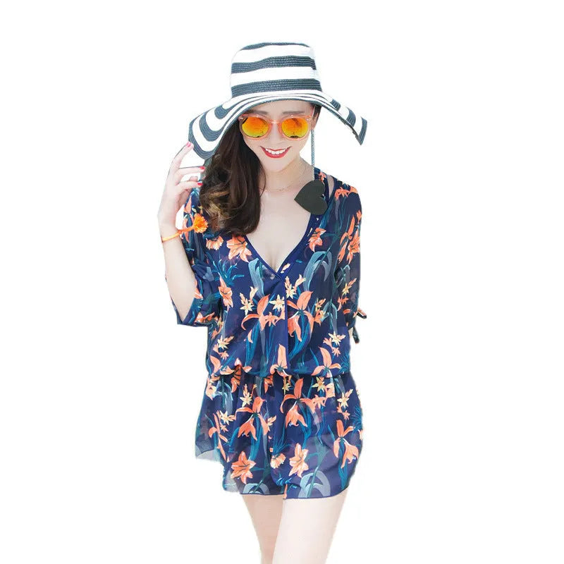 Plus size belly covering one-piece swimsuit in colour 8202-8 tight pattern style polyester spandex