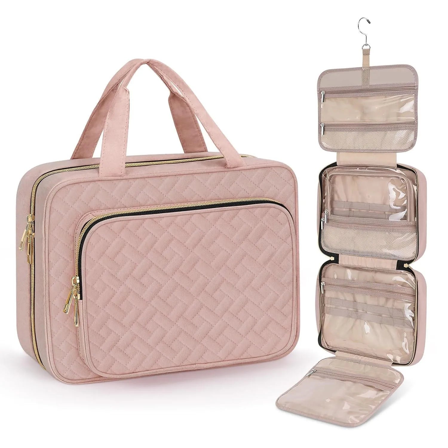 Large capacity travel wash bag for cosmetics in multiple colour options including leopard print