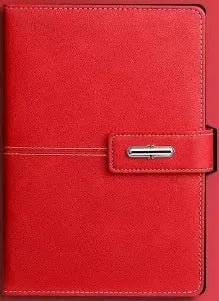 A5 size notebook with PU leather cover in various colours, showing wood-free paper inside.