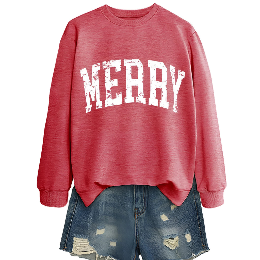 Cotton round neck long sleeve sweater for women in blue with white colour map