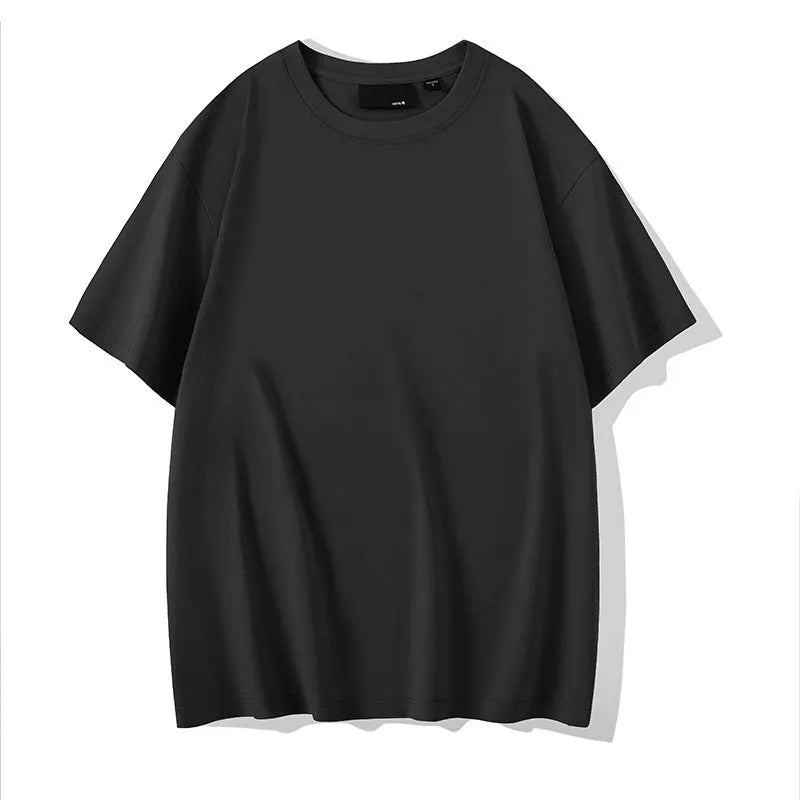 Men's loose fit casual cotton T-shirt in a solid colour with a round neck and drop shoulders.