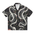 Short sleeve Cuban collar shirt with snake bone and floral printed pattern in loose cardigan style.