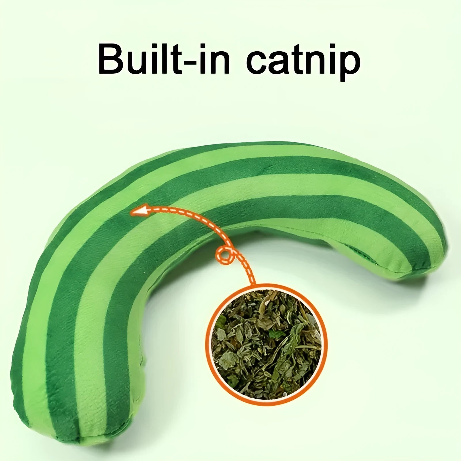 Striped pattern cat pillow toy with built-in catnip measuring 23cm by 20cm