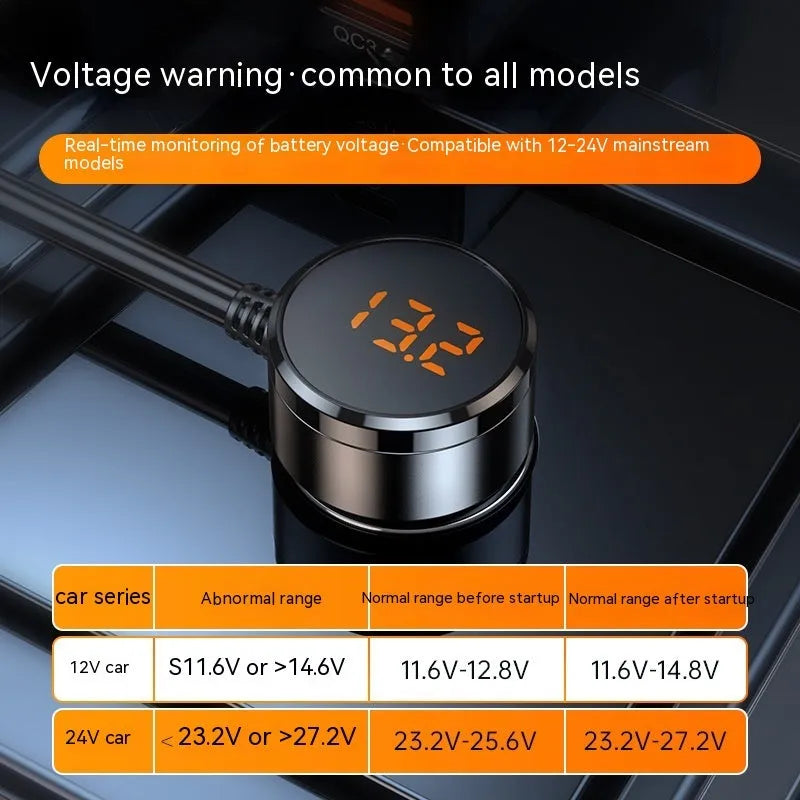 Black car cigarette lighter multi-port USB fast charger with PD and QC3.0 ports