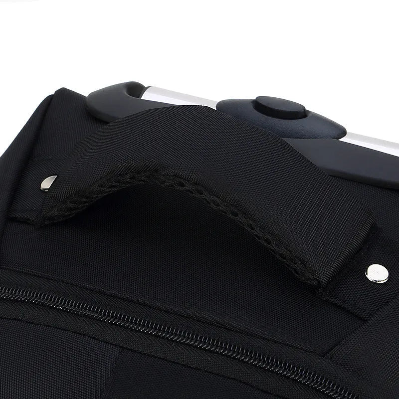 Black 18-inch business travel backpack trolley bag with letters pattern and shoulder strap
