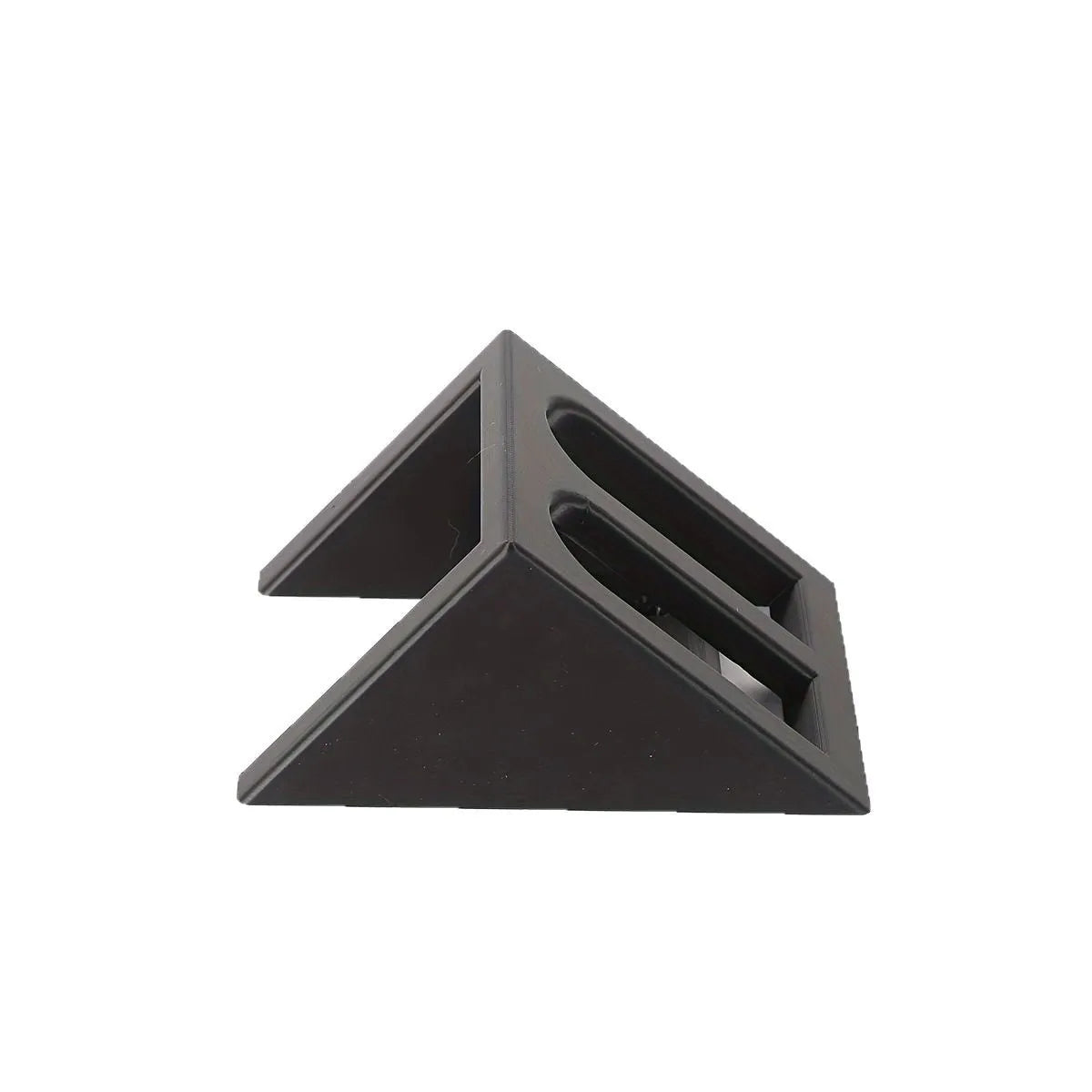 Black plastic punk-style pistol display stand for toy guns and replicas.