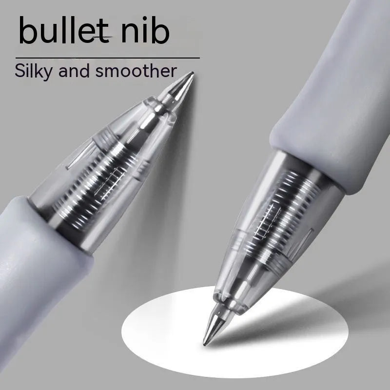 A single 0.5mm tip gel pen in a neutral colour, showing black, blue, and red ink options.