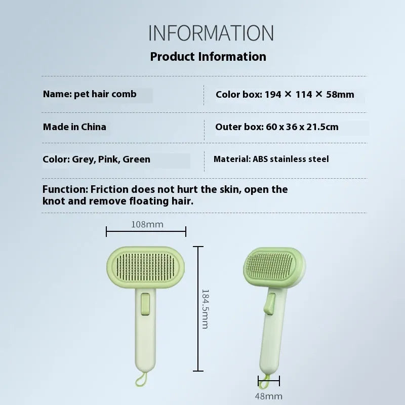 Large pet grooming comb with stainless steel blade in light green colour for cat and dog hair removal