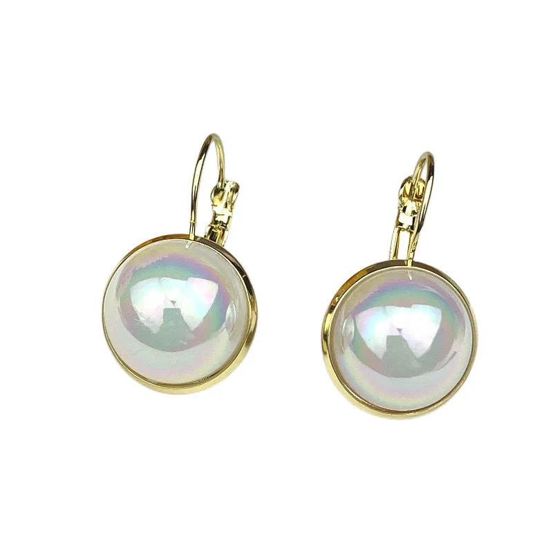 Colourful mermaid pearl electroplated clip earrings with geometric circular Korean style design