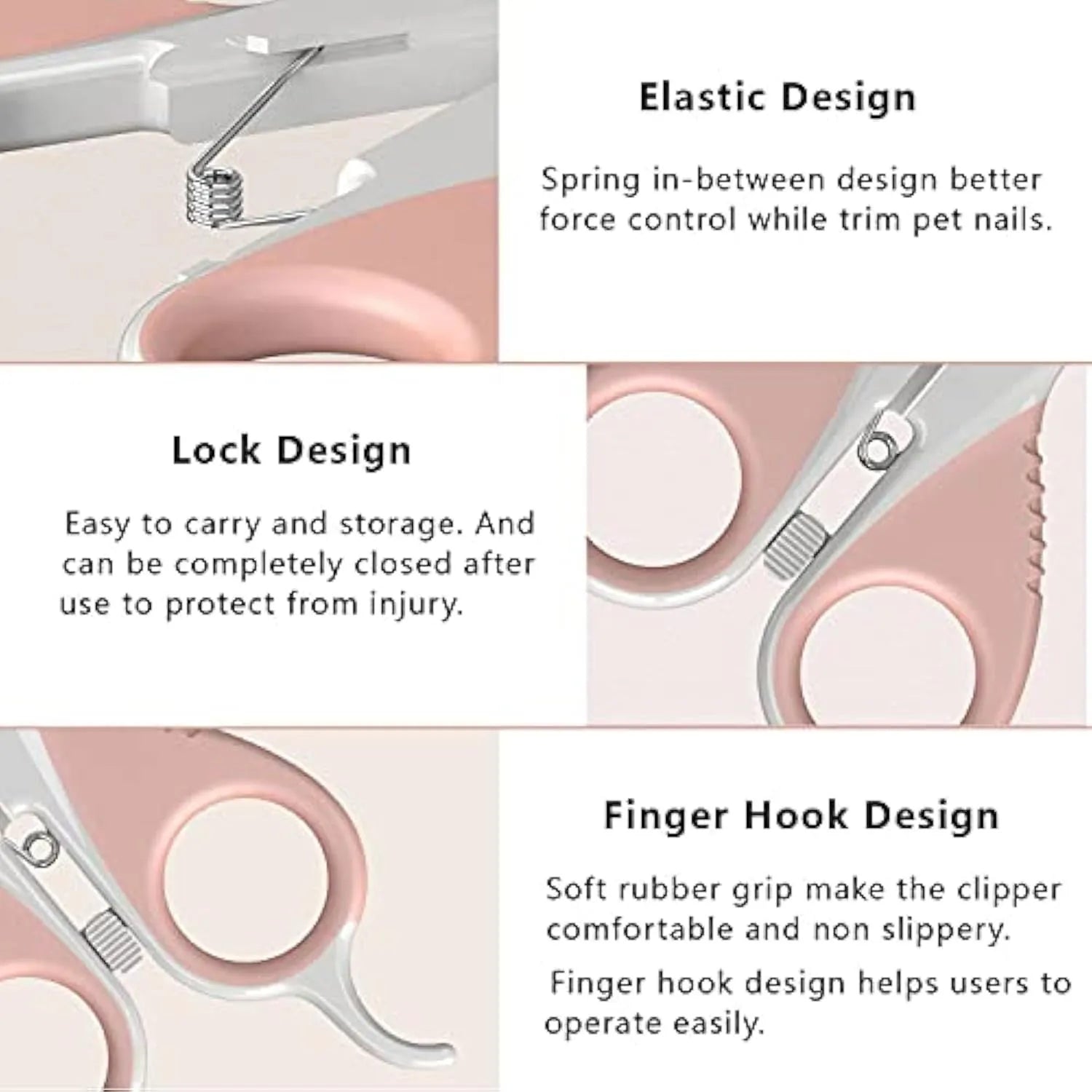Grey and pink cat nail clippers with safety guard and angled blade for small pets