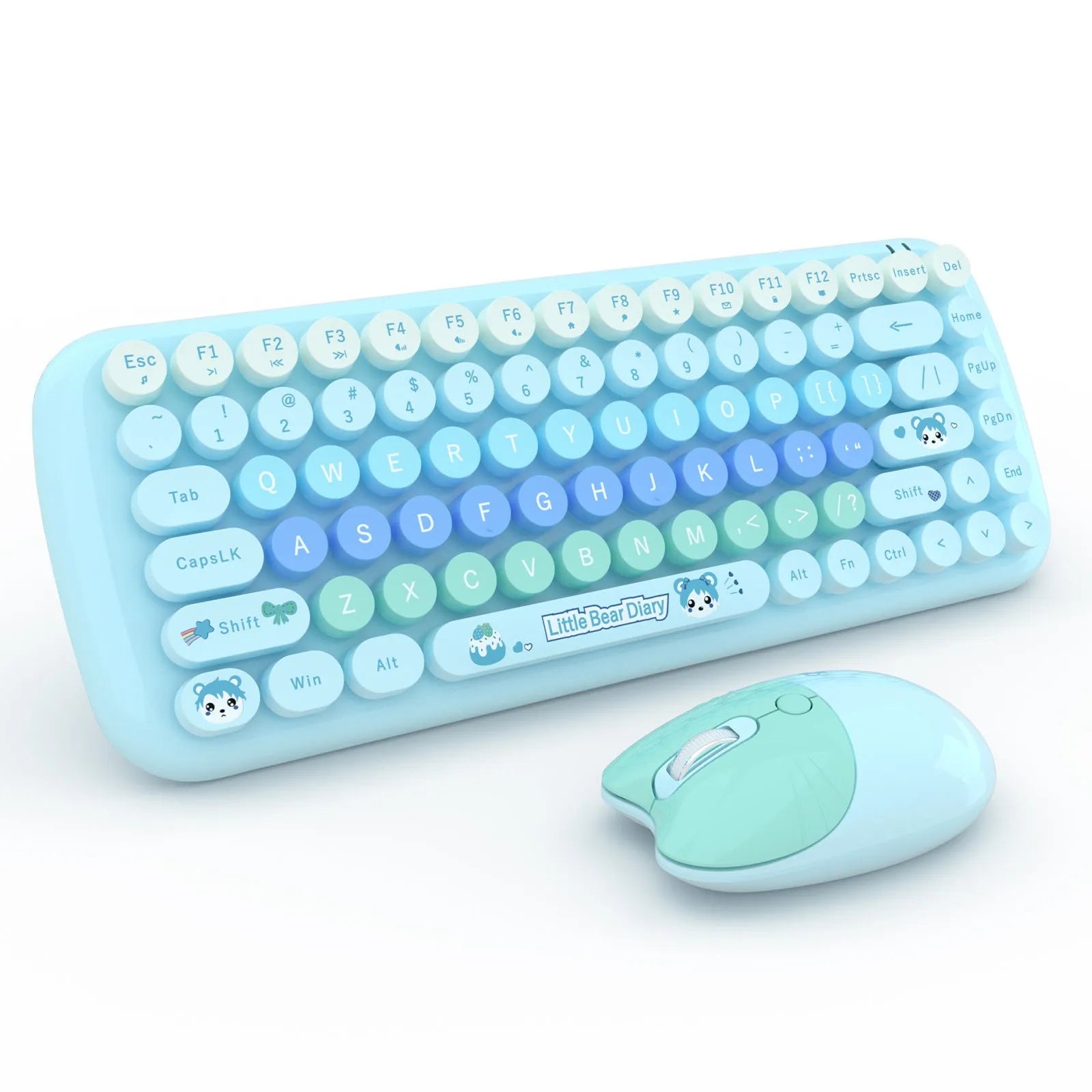 Candy pink cartoon-themed compact wireless keyboard and mouse set with USB receiver
