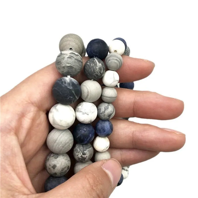 Handmade planet stone starry bracelet in U-shape with natural beads