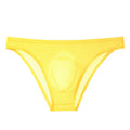 Translucent ice silk men's seamless briefs in striped patterns showing low waist design