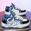 Men's white Harajuku chunky sneakers with thick rubber sole and synthetic leather upper.