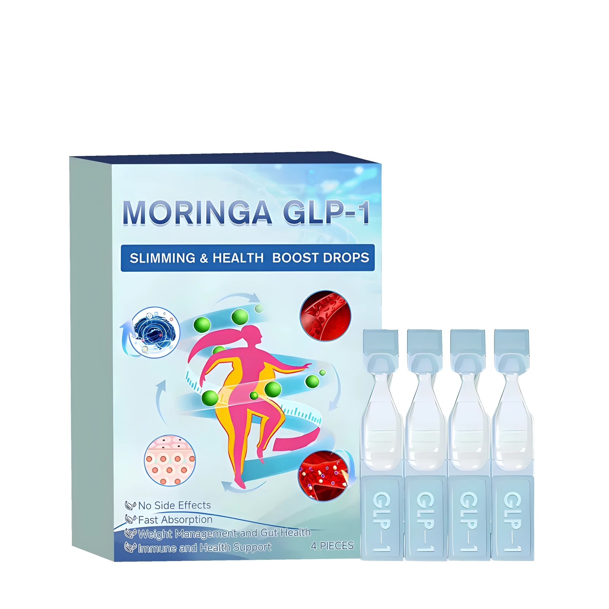 Four piece pack of traditional Chinese medicine appetite suppressant drops with vitamin B1 and mint extract