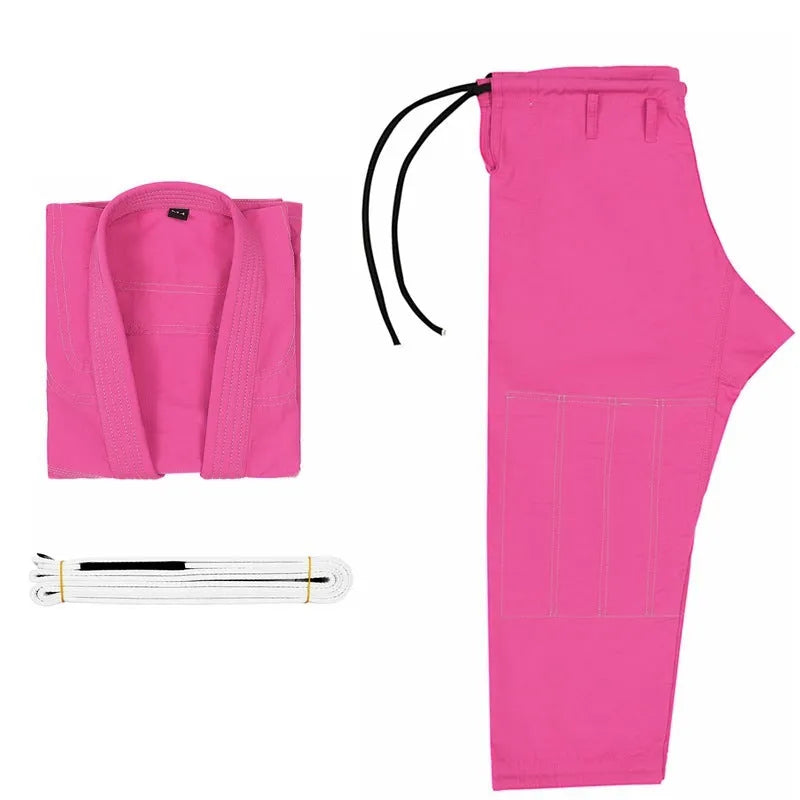 Brazilian Jiu-jitsu training clothing set in cotton blend fabric showing top and trousers in multiple colour options