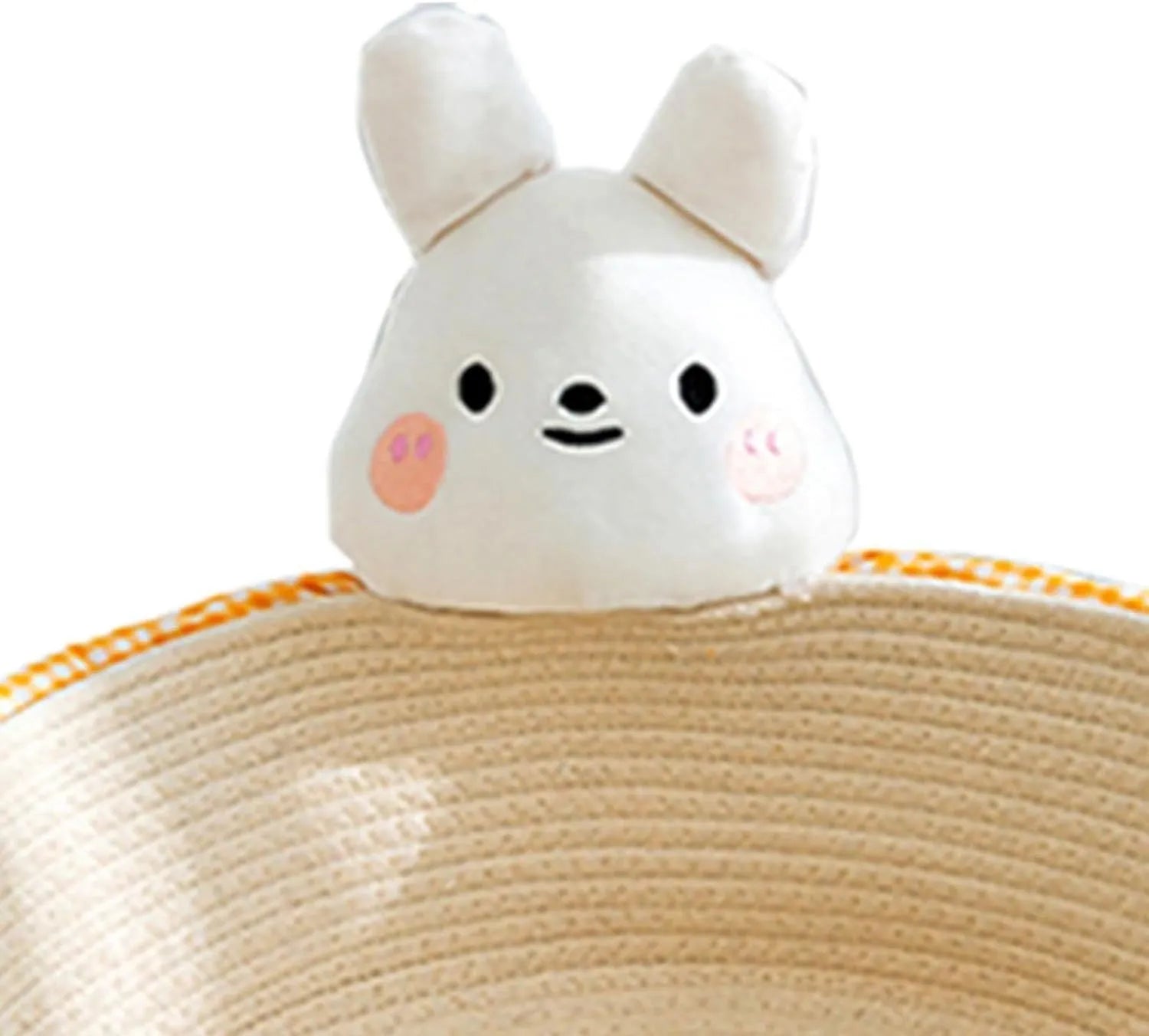 Cotton rope woven cat bed basket with integrated scratching pad in bear design