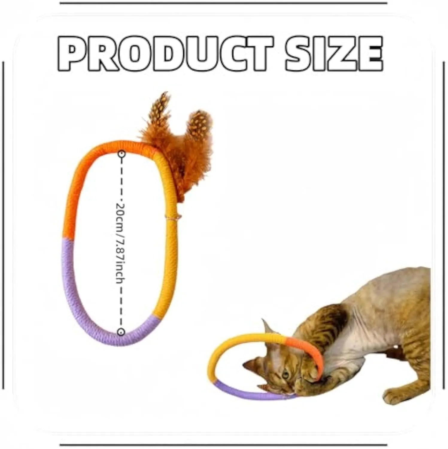 Green circular cotton rope cat toy with feathers and catnip for safe chewing