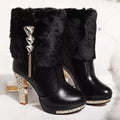Women's black and white ankle boots with chunky 6-8cm heels in sizes 35-41