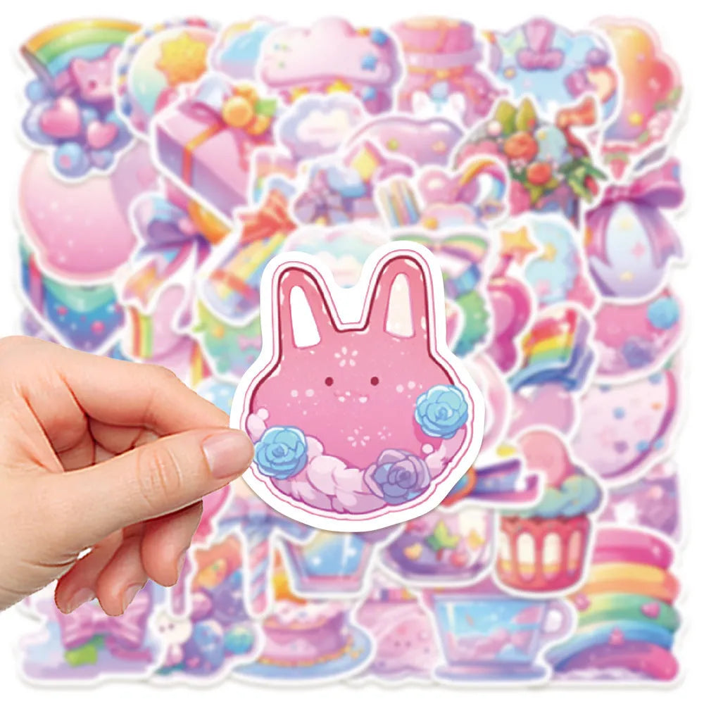 Pack of 50 cute candy-themed waterproof decorative stickers, sizes 4 to 7 cm.
