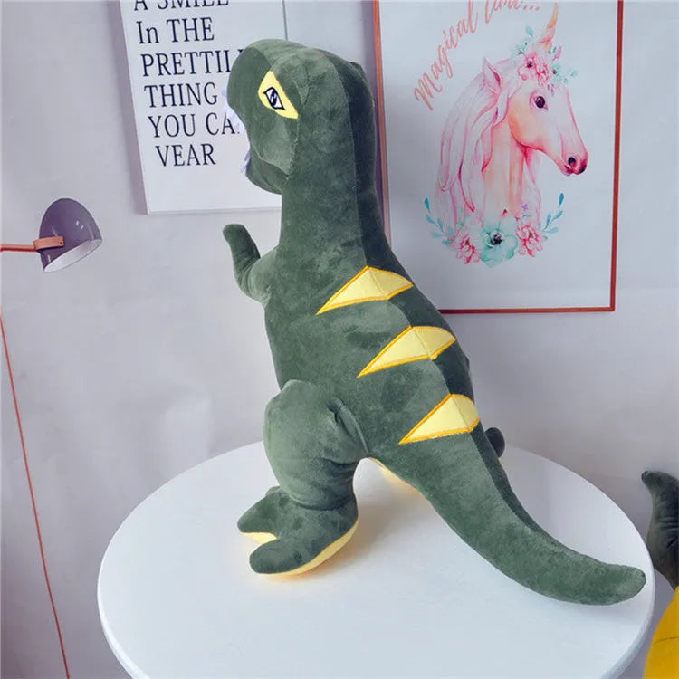 Green Tyrannosaurus dinosaur plush toy with reversible sequins and soft short plush material
