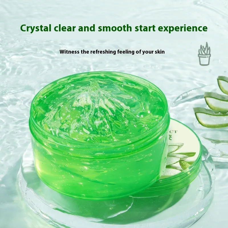 300g tub of aloe vera gel for acne control and hydration with a small white scoop on top.