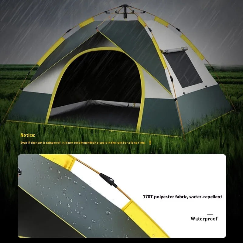 Dark green automatic pop-up camping tent for 3-4 people with quick open design