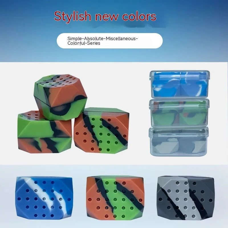 Two camouflage-pattern silicone facial muscle fitness balls for jawline training.